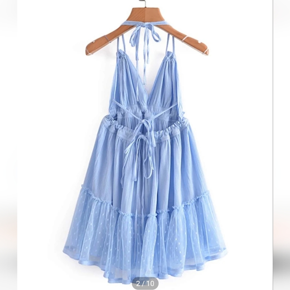 🟣 Ruffled Powder Blue Maternity Dress